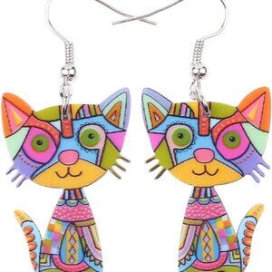 Acrylic Drop Cat Earrings Pets Funny Design 7 Color Lovely Gift For Girl Women B